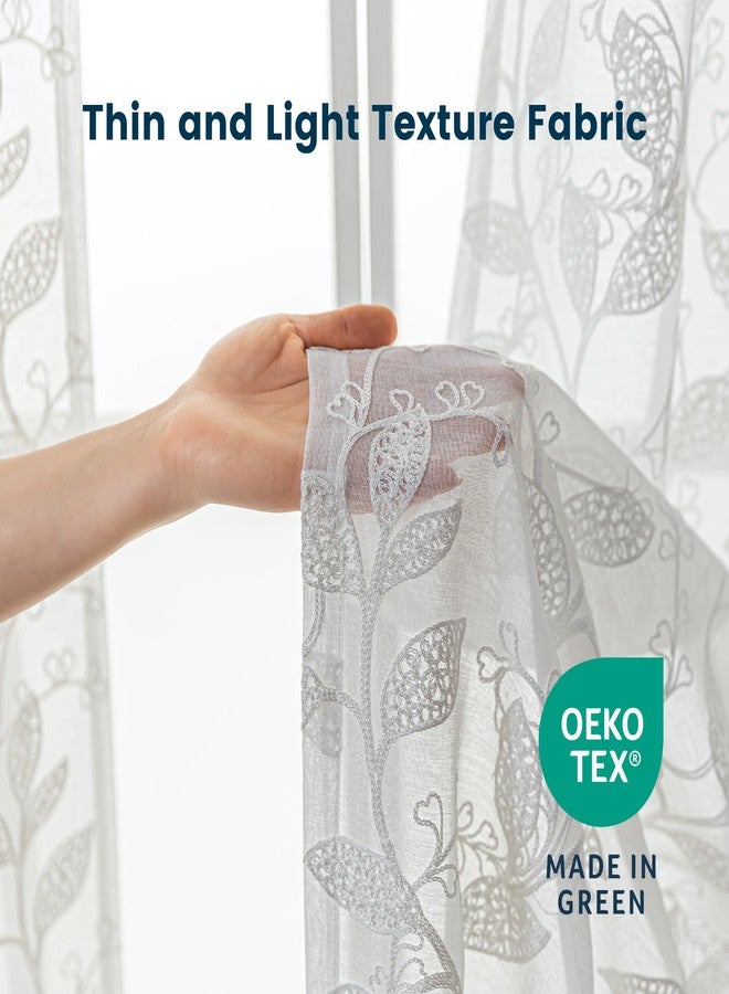 SLEEP ZONE Sheer Curtains for Living Room and Bedroom, Embroidered Sheer Curtains White Sheer Curtain 52 × 95 inches Long of 2 Panels, Off-White Vine - Image 3